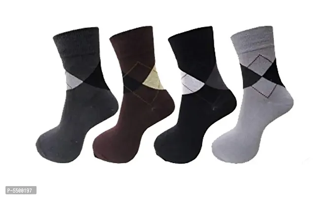 Men's Pure Cotton Argyle Style Diamond Socks Pack of 4-thumb0