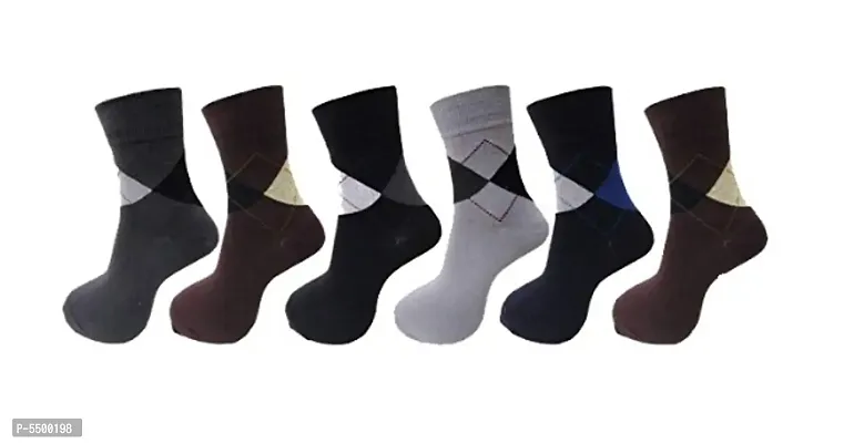 Men's Pure Cotton Argyle Style Diamond Socks Pack of 6-thumb0