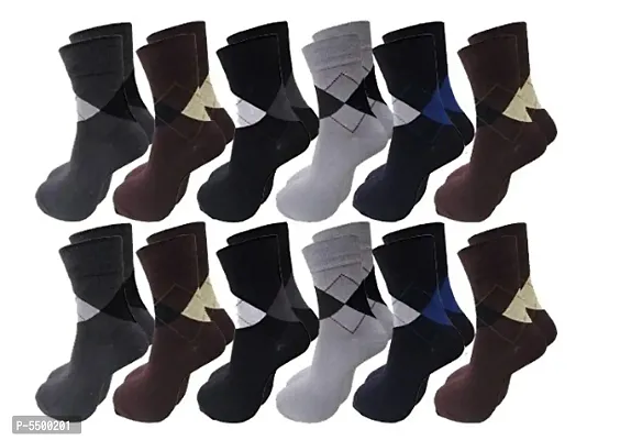 Men's Pure Cotton Argyle Style Diamond Socks Pack of 12-thumb0