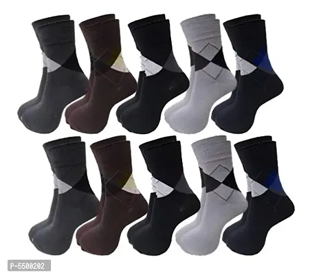 Men's Pure Cotton Argyle Style Diamond Socks Pack of 10-thumb0