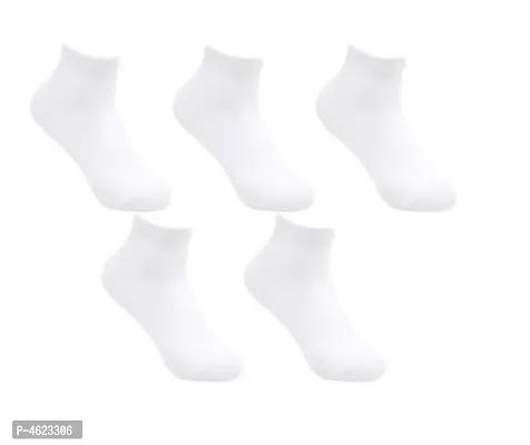 Men's White cotton blend Ankle socks Pack of 5-thumb3