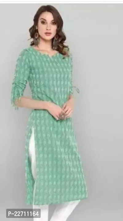 Stylish Green Cotton Stitched Kurta For Women-thumb0