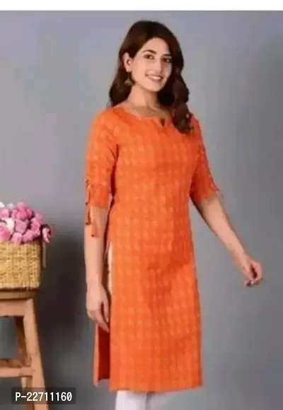 Stylish Orange Cotton Stitched Kurta For Women