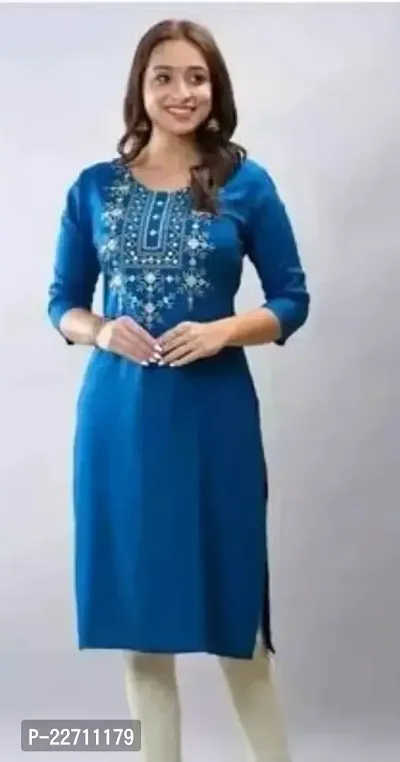 Stylish Blue Cotton Stitched Kurta For Women