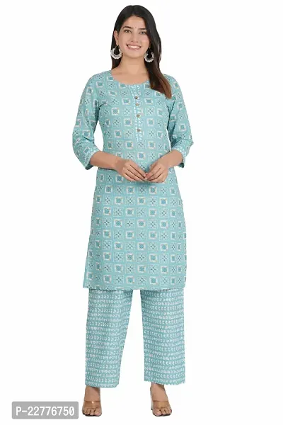 Women's Printed Cotton Kurti with Plazzo set-thumb0