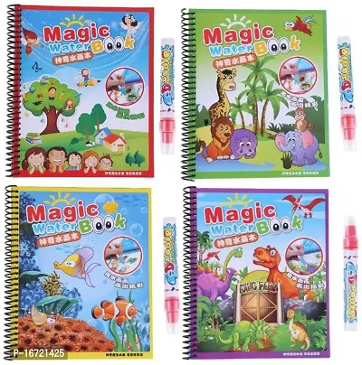 Magic Water Drawing Book Water Painting Coloring Book with Magic Pen For Kids pack of 4-thumb0
