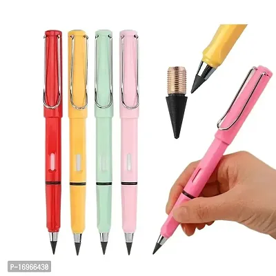 4Pcs multicolored Everlasting Inkless Pencils Portable Reusable and Erasable Metal Writing Pens Replaceable Graphite Nib Triangle SetPortable Reusable Erasable Metal Writing Pens Infinite Replaceab