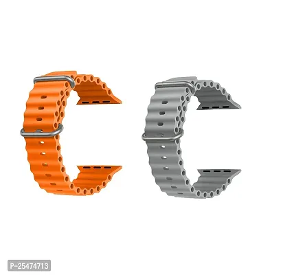 Ocean Smart Watch Strap Belt for Ultra Watch 49 mm, Series 8 / 7 45 mm, Series 6 / 5 / 4 44 mm, Series 3  42 mm, T800 Ultra, Watch 8 Ultra, i8 Pro Max, W26, T800. Smart Watch Strap(orange,grey)