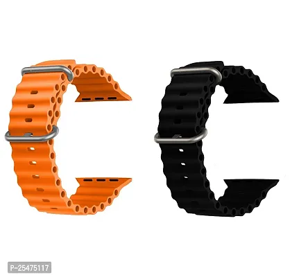 Ocean Smart Watch Strap Belt for Ultra Watch 49 mm, Series 8 / 7 45 mm, Series 6 / 5 / 4 44 mm, Series 3  42 mm, T800 Ultra, Watch 8 Ultra, i8 Pro Max, W26, T800. Smart Watch Strap(orange,black)