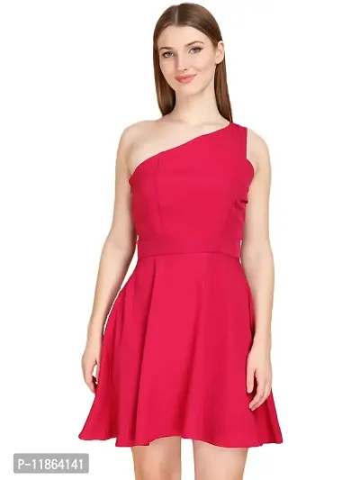 Mysty Gal Women Solid Design Stylish One Shoulder Casual Dresses (Medium, Pink)