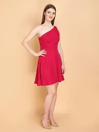 Mysty Gal Women Solid Design Stylish One Shoulder Casual Dresses (Medium, Pink)-thumb3