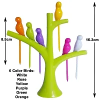 Birdie Plastic Fruit Fork Set with Stand, 6-Pieces, Multicolour-thumb4