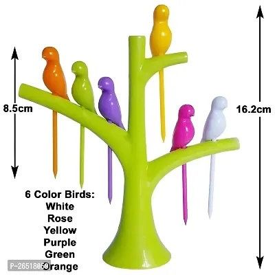 Birdie Plastic Fruit Fork Set with Stand, 6-Pieces, Multicolour-thumb5