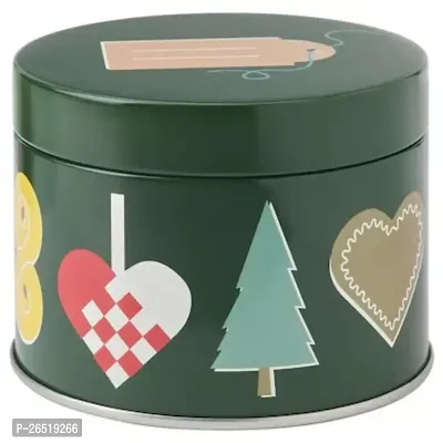 Ikea Tin with lid, Christmas pattern , size Height: 6.5 cm Diameter: 8.5 cm,multicolor(1 Unit)