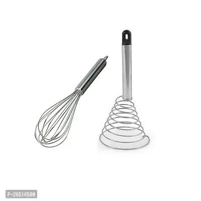 IKARUS Stainless Steel Balloon Whisk and Spiral Whisk 17 cm,Black Silver Combo Pack (2 Items)