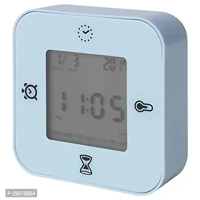 Ikea Plastic Table Clock with Thermometer, Alarm, Timer (Depth : 3 cm, Width : 7 cm, Height :7 cm , Blue)-thumb0