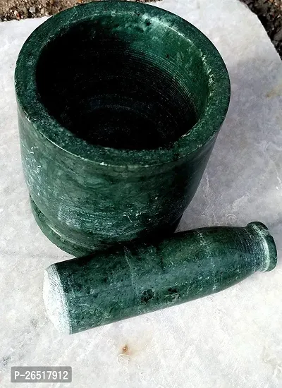 Ikarus Green Marble Imam Dasta/Mortar and Pestle Set/Ohkli Musal/Kharal- 4 Inches-thumb4