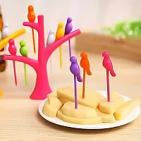 Birdie Plastic Fruit Fork Set with Stand, 6-Pieces, Multicolour-thumb2