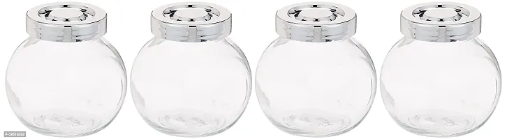 4 Pack Rajtan Spice Jars Set for Storage of Spices, Pickles and Dry Fruits, Aluminum Metal Lid, Glass jar Set, Glass jar for Storage, Glass Jars and containers, Glass Jars Set of 4