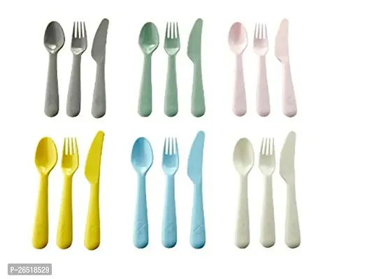 Ikea Plastic 18-Piece Cutlery Set Mixed Colours, Set of 6 Sppon, 6 Fork and 6 Knife