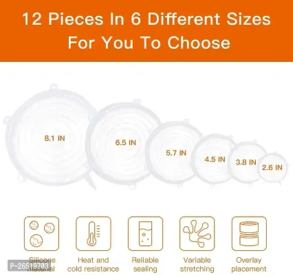 Ikarus 6 Pc Microwave Safe Silicone Stretch Lids Flexible Covers for Utensils, Bowls, Dishes,Plates Jars, Cans, Mugs, Food Safety Reusable Lids (Transparent)-thumb0