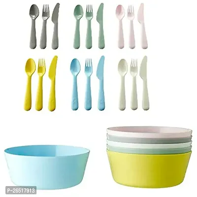 Ikea Plastic Cutlery Set and 6 Bowls, Mixed and Assorted - 18 Pieces