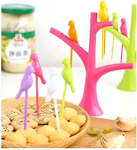 Birdie Plastic Fruit Fork Set with Stand, 6-Pieces, Multicolour-thumb3