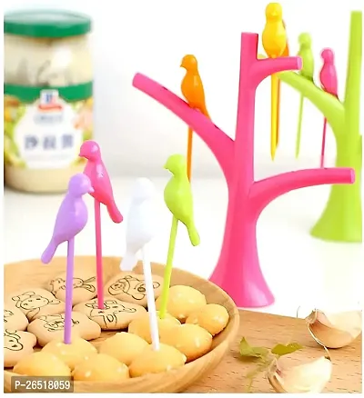 Birdie Plastic Fruit Fork Set with Stand, 6-Pieces, Multicolour-thumb4