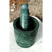 Simran Handicrafts B E Craft, Green Marble Imam Dasta/Mortar and Pestle Set/Ohkli Musal/Kharal- 5 Inches-thumb2