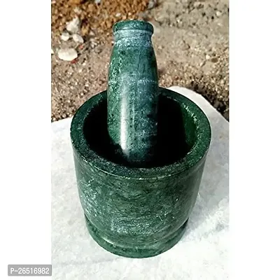 Simran Handicrafts B E Craft, Green Marble Imam Dasta/Mortar and Pestle Set/Ohkli Musal/Kharal- 5 Inches-thumb3