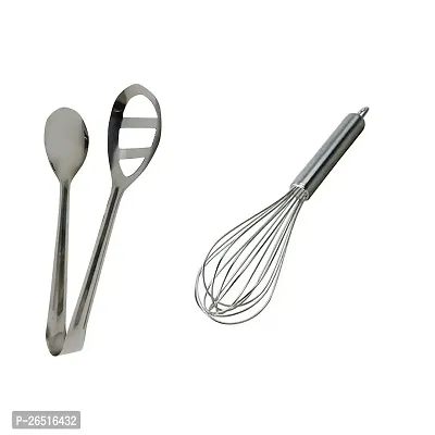 Whisk,Stainless Steel Whisker/Beater/Egg Whisk/Balloon Whisk and Oval Tong Combo Pack (2 Items)-thumb0