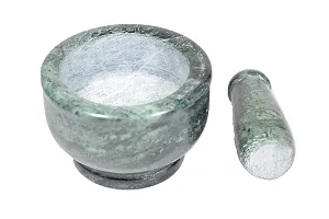 Simran Handicrafts B E Craft, Mortar and Pestle Set, kharad, Masher Spice Mixer/Okhli and musle/Kharal for Kitchen 4 inches, Green Colour-thumb1