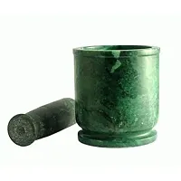 Simran Handicrafts B E Craft, Green Marble Imam Dasta/Mortar and Pestle Set/Ohkli Musal/Kharal- 5 Inches-thumb1