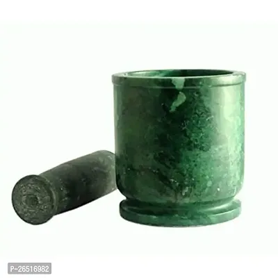 Simran Handicrafts B E Craft, Green Marble Imam Dasta/Mortar and Pestle Set/Ohkli Musal/Kharal- 5 Inches-thumb2