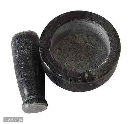 Ikarus 4 Black Natural Stone Mortar and Pestle Set as Spice, Medicine Grinder Masher - Okhli and Musal