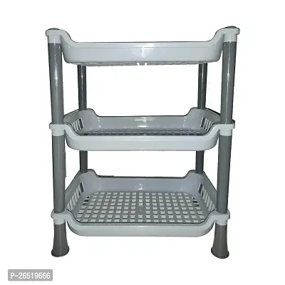ikarus Plastic Multipurpose Space Saving Corner Standing Storage Rack for Kitchen (Standard Size) (Grey)