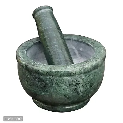 Simran Handicrafts B E Craft, Mortar and Pestle Set, kharad, Masher Spice Mixer/Okhli and musle/Kharal for Kitchen 4 inches, Green Colour-thumb0