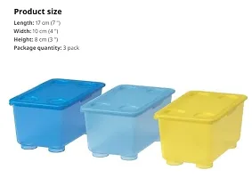 Ikea Polyethylene Terephthalate Rectangular Storage Box with Lid - Pet Container Set (Multicolour, 17 Cm, 10 Cm Height: 8 Cm) - Set of 3 Pieces-thumb1