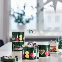 Ikea Tin with lid, Christmas pattern , size Height: 6.5 cm Diameter: 8.5 cm,multicolor(1 Unit)-thumb1