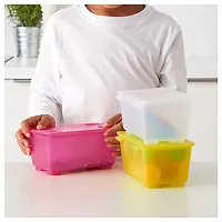 Ikea Polypropylene Plastic Rectangular Box with Lid (Pink, White, Yellow , 17x10 cm)- 3 Boxes-thumb1