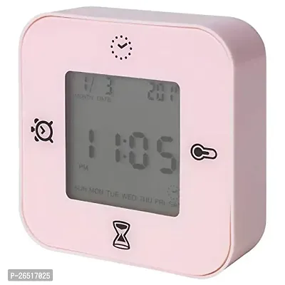 Ikea Polycarbonate Abstract Plastics Table Clock with Thermometer, Alarm, Timer (Pink, 3 x 7 x 7 cm)