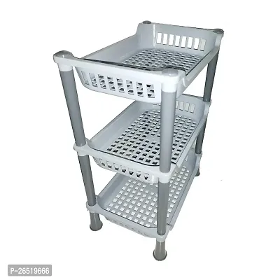 ikarus Plastic Multipurpose Space Saving Corner Standing Storage Rack for Kitchen (Standard Size) (Grey)-thumb2