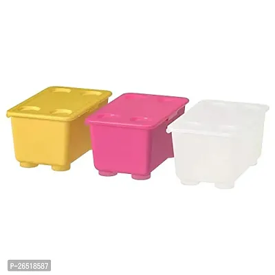 Ikea Polypropylene Plastic Rectangular Box with Lid (Pink, White, Yellow , 17x10 cm)- 3 Boxes-thumb0