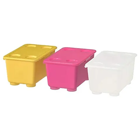 Ikea Polypropylene Plastic Rectangular Box with Lid (Pink, White, Yellow , 17x10 cm)- 3 Boxes