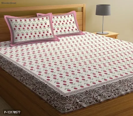 Comfortable Cotton Printed Double Bedsheet with Two Pillow Covers