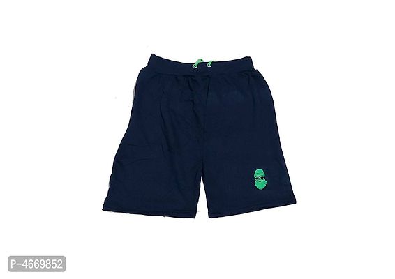 Navy Blue Cotton Blend Regular Shorts For Men