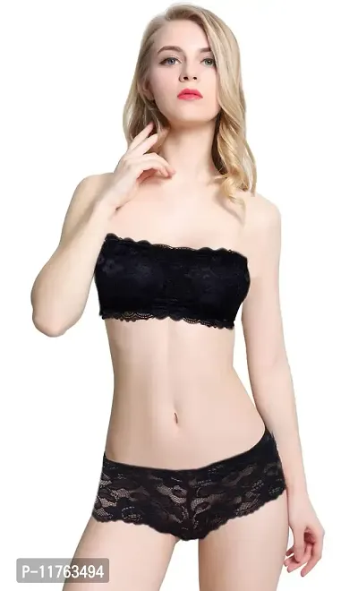 Brafozy Women's Lace Lightly Padded Non-Wired Solid Lingerie Set (Neel002_Black_32)-thumb0