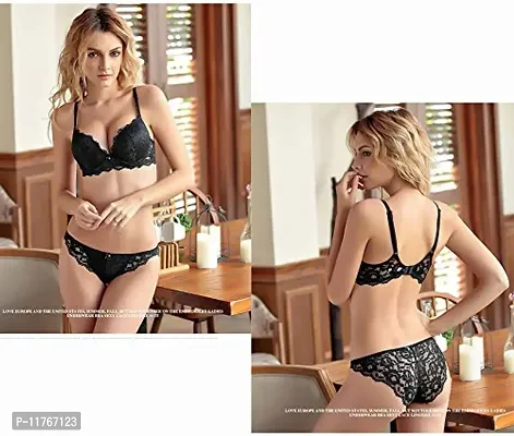 Beauty Vision Women's Lace Padded Cups Underwired Solid Lingerie Set-thumb5