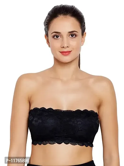 Brafozy Women's Lace Lightly Padded Non-Wired Solid Bra (Neel001_Black_28)