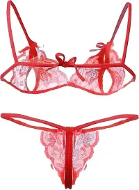 Beauty Vision Women's Net Non Padded Non-Wired Solid Lingerie Set (Neel003_Red_30)-thumb1